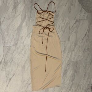 MESHKI Cream Dress with Burnt Orange details